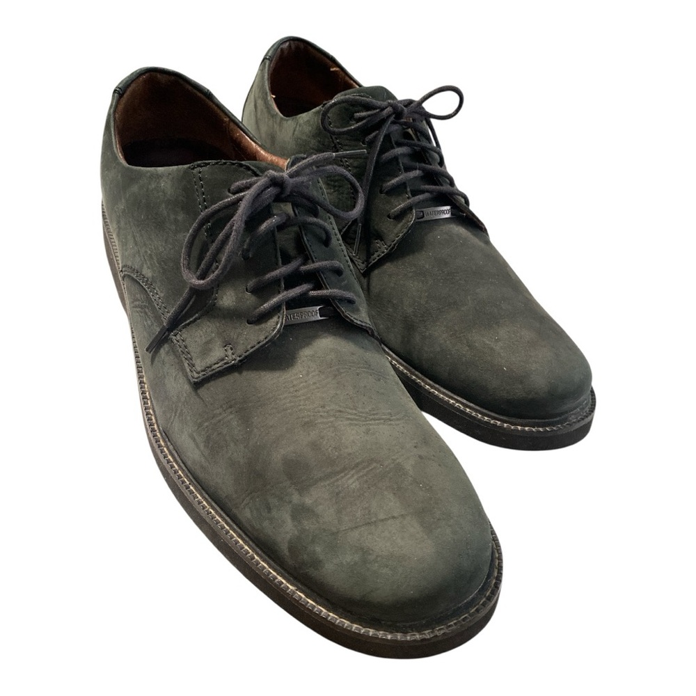 CLARKS Green Suede Oxfords Mens Sz 12 Gray Waterproof Lace up Preppy Derby Shoes